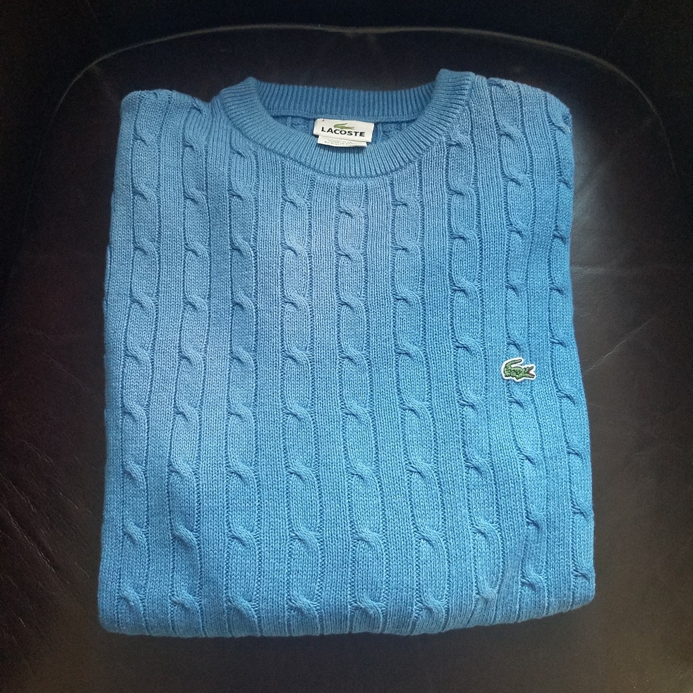 Men's Lacoste Baby Blue Cable Knit Sweater Small